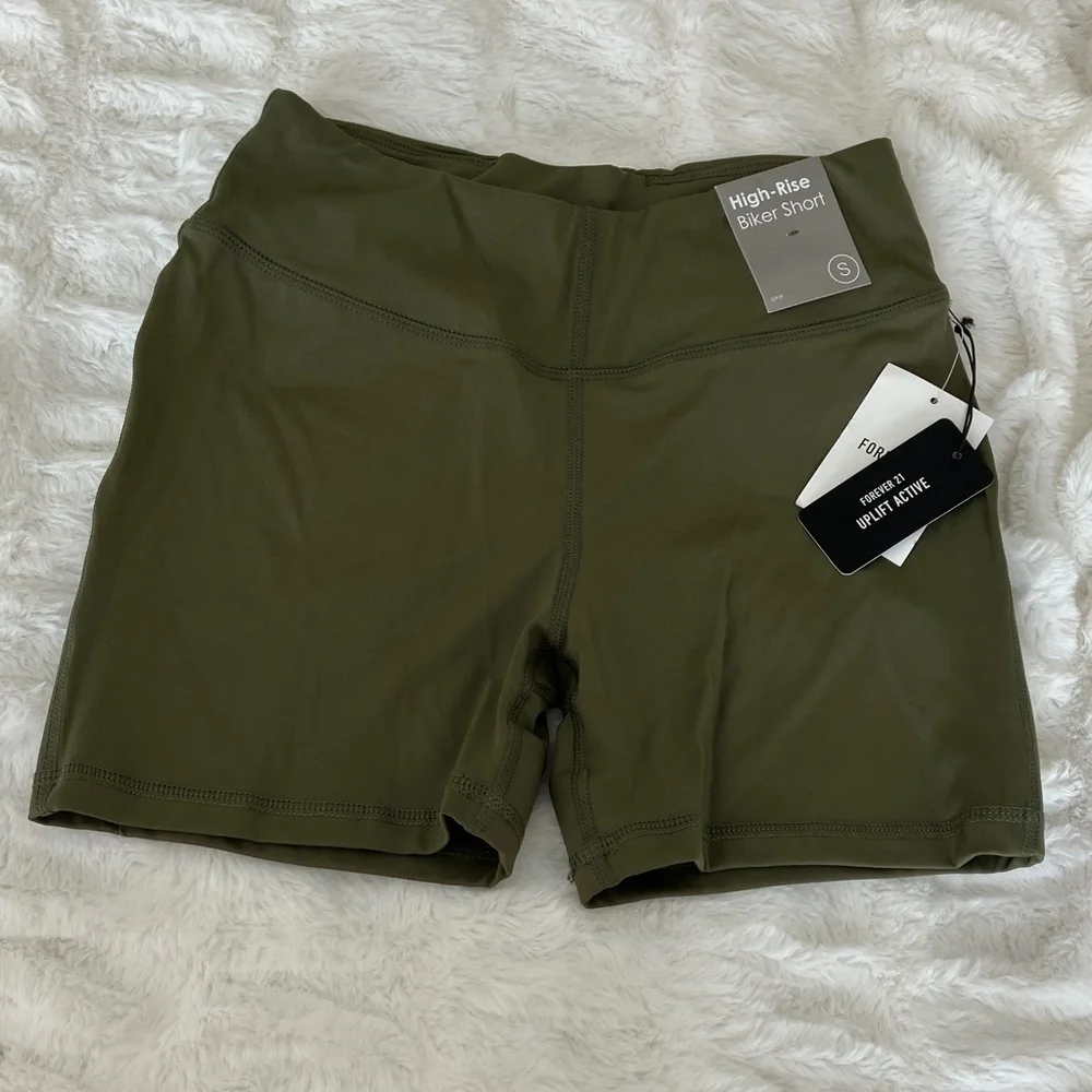 Forever 21 Olive High-Rise Bike Shorts